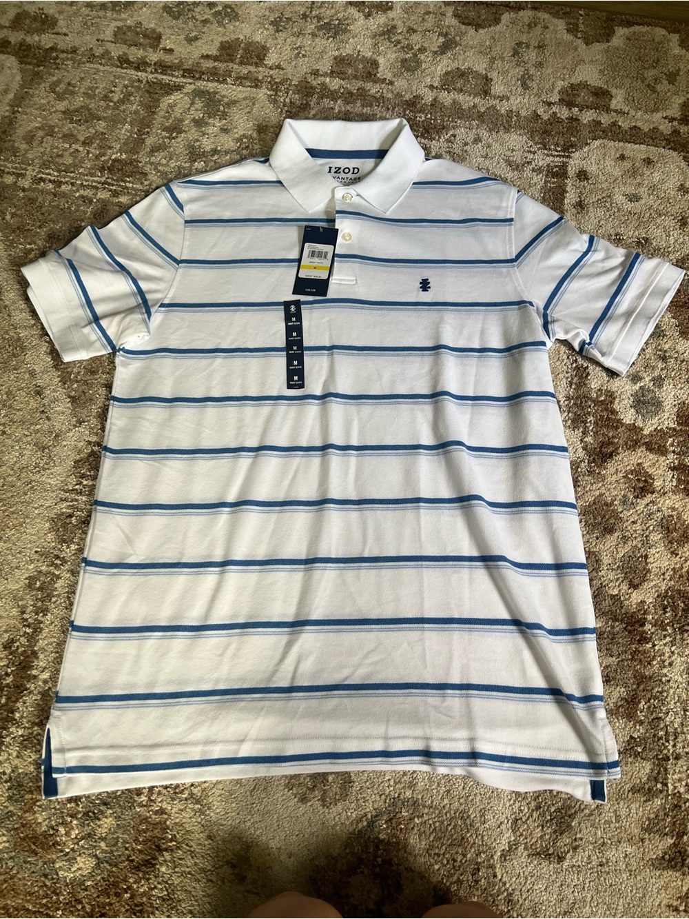 Izod White Polo with Light Blue Stripes